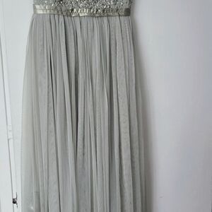 BHLDN Silver Beaded Tulle Maxi Dress